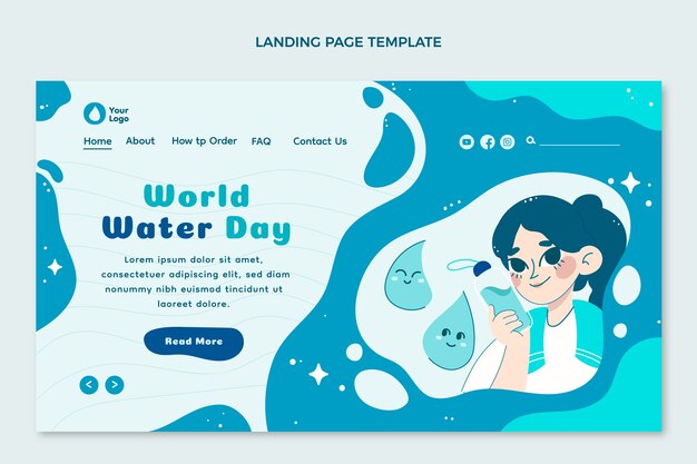 Flat world water day landing page template