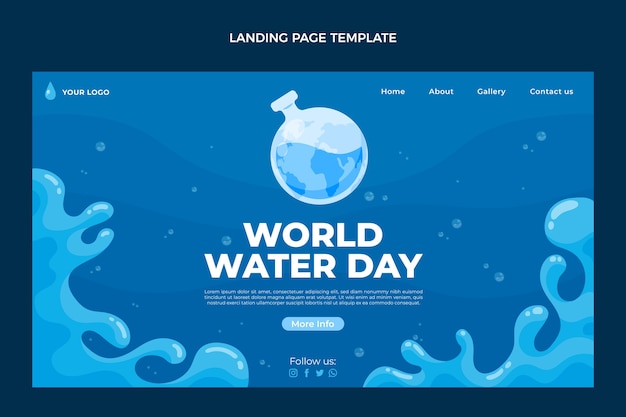 Flat world water day landing page template