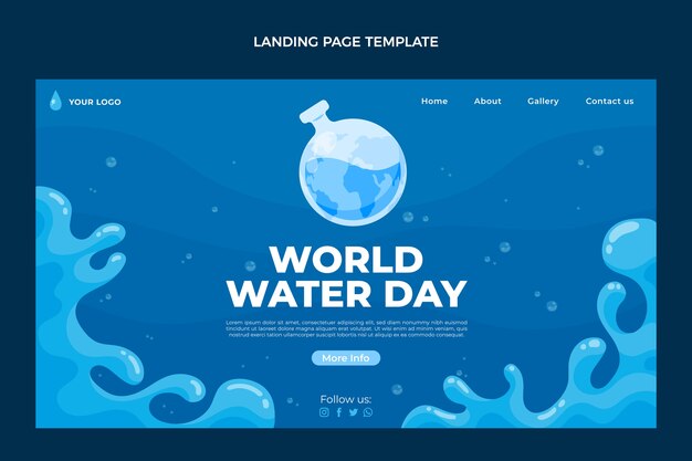 Flat world water day landing page template