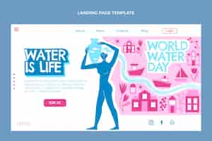 Free vector flat world water day landing page template