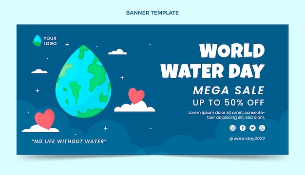 Flat world water day sale horizontal banner