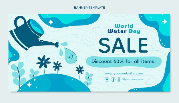 Flat world water day sale horizontal banner