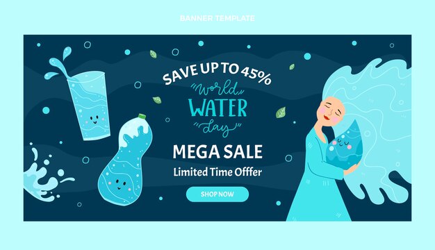 Flat world water day sale horizontal banner