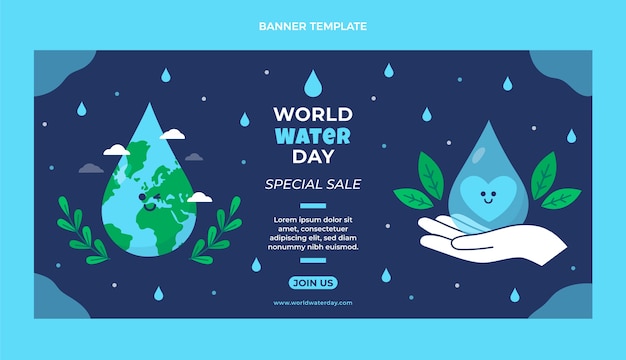 Flat world water day sale horizontal banner