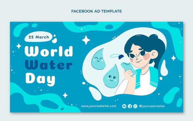 Flat world water day social media promo template