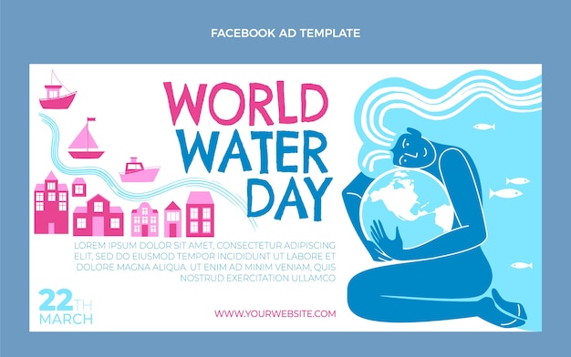 Flat world water day social media promo template