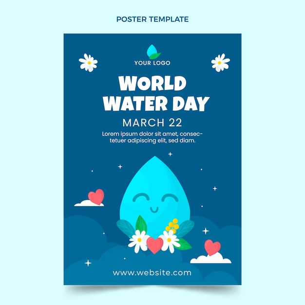 Flat world water day vertical poster template