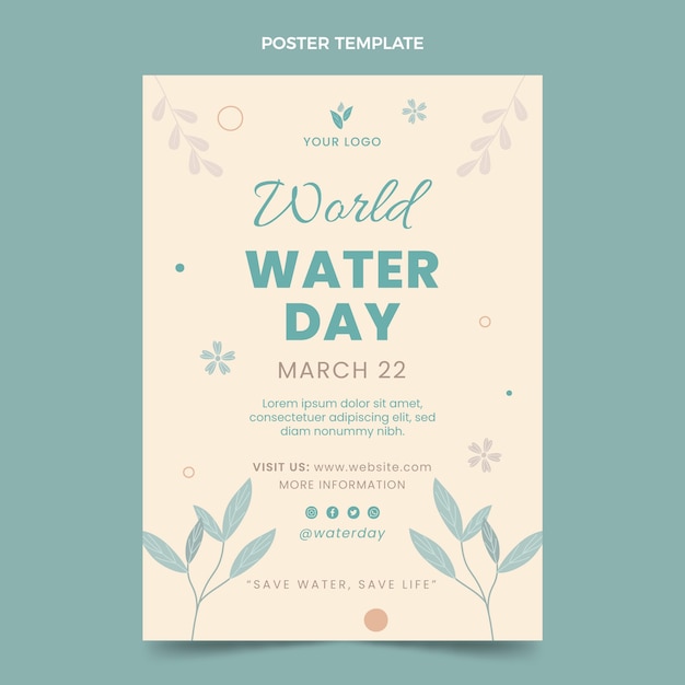 Flat world water day vertical poster template