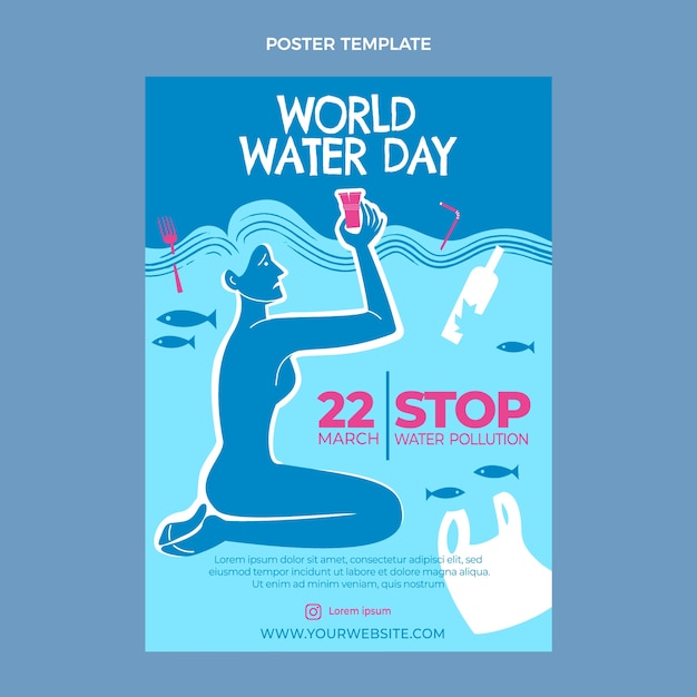 Flat world water day vertical poster template