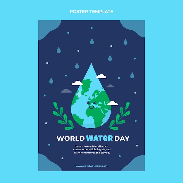 Flat world water day vertical poster template