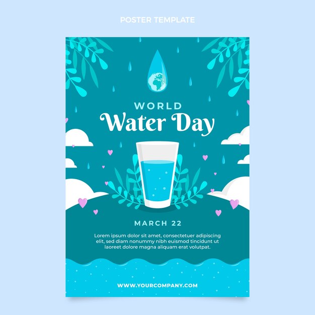 Flat world water day vertical poster template