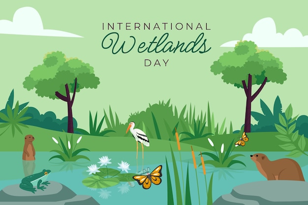 Flat world wetlands day background