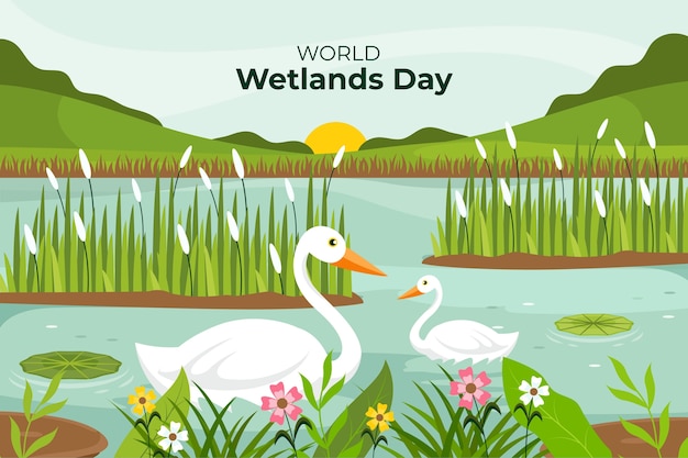 Flat world wetlands day background