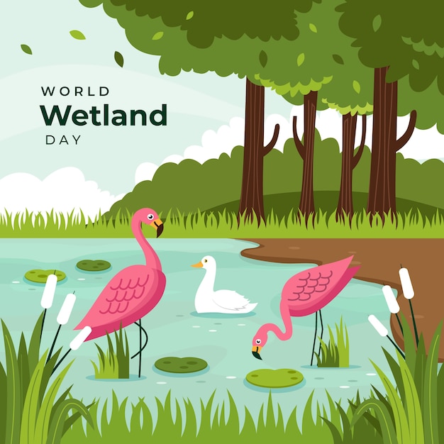 Flat world wetlands day illustration