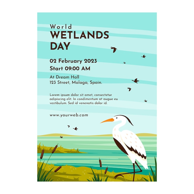 Free Vector flat world wetlands day vertical flyer template with floral and fauna