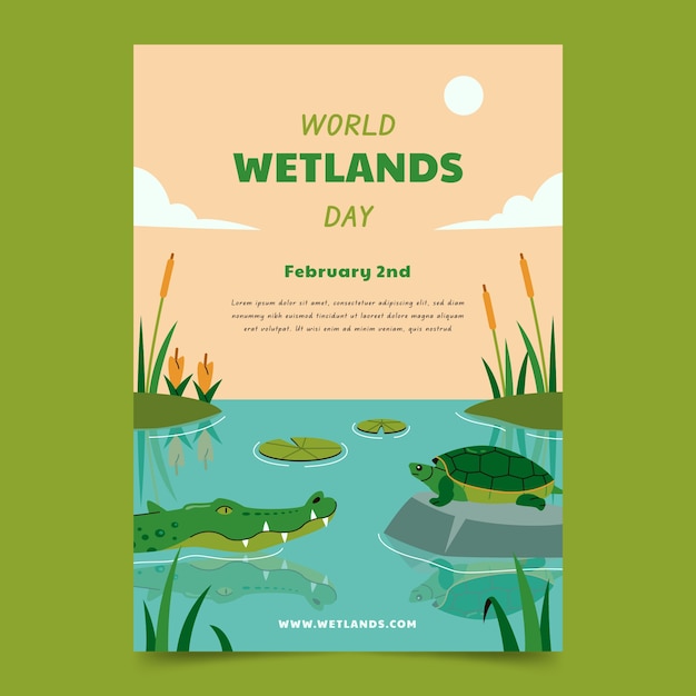 Free Vector flat world wetlands day vertical poster template