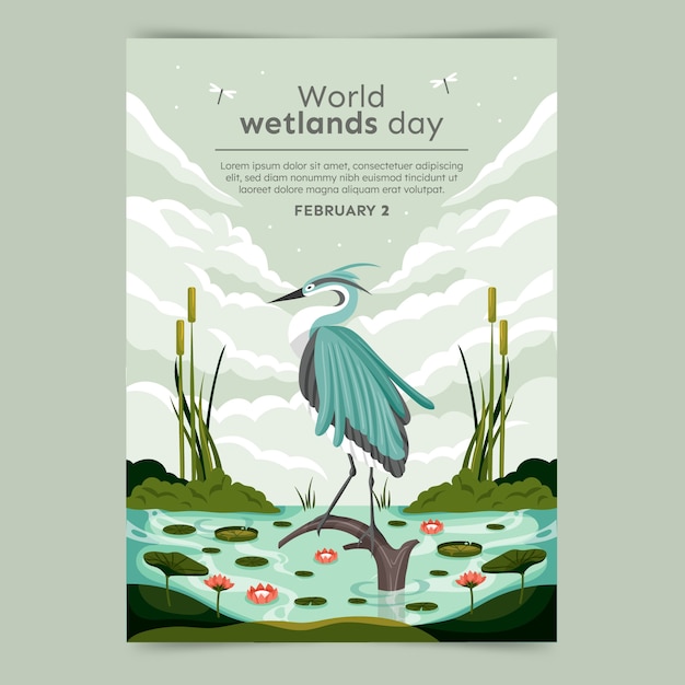 Flat world wetlands day vertical poster template