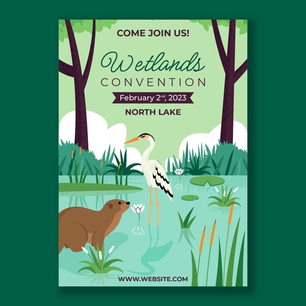 Flat world wetlands day vertical poster template