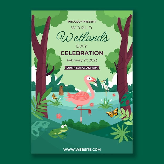 Flat world wetlands day vertical poster template