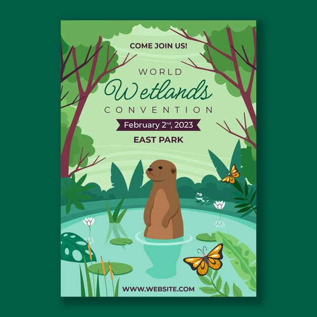 Flat world wetlands day vertical poster template