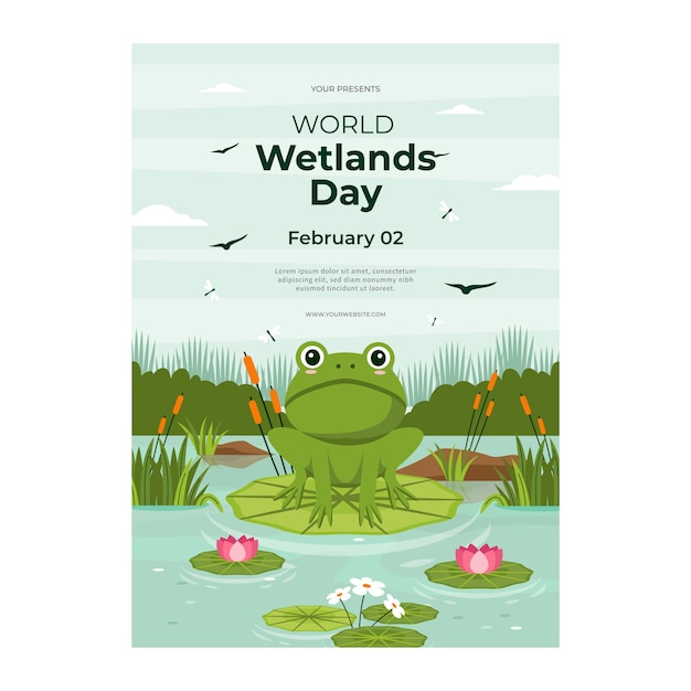 Flat world wetlands day vertical poster template