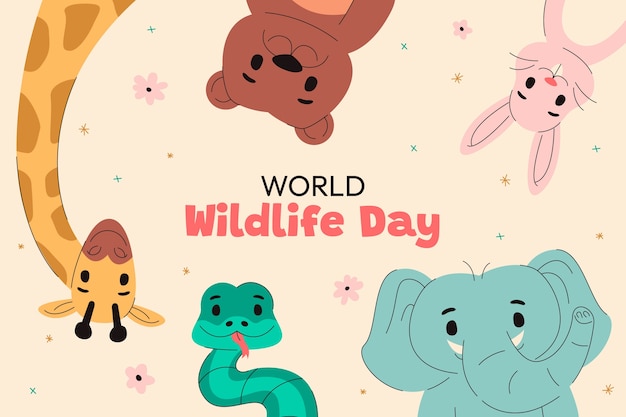 Flat world wildlife day background with animals