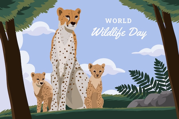 Flat world wildlife day background