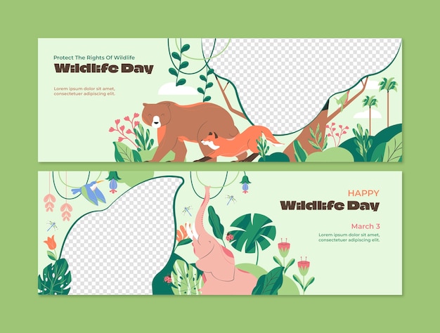 Flat world wildlife day horizontal banner template