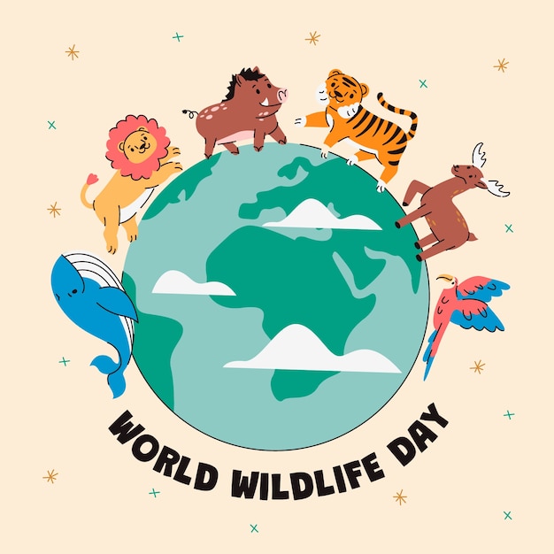 Flat world wildlife day illustration with animals