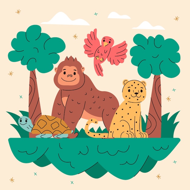 Flat world wildlife day illustration with animals