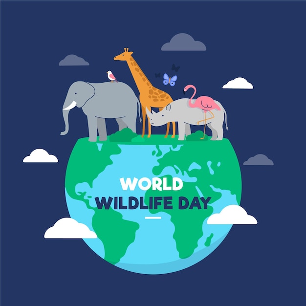 Flat world wildlife day illustration