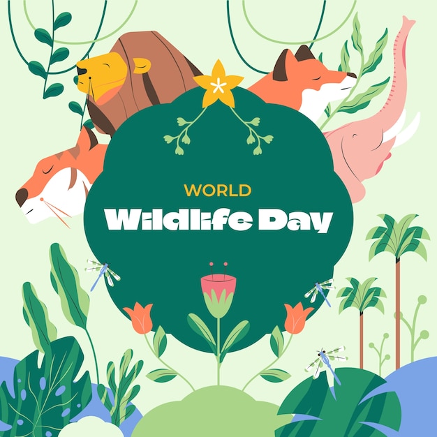 Flat world wildlife day illustration