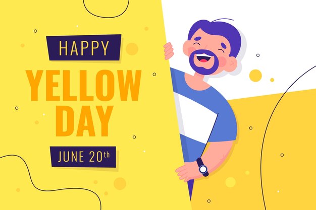 Flat yellow day background with man smiling