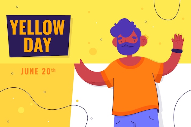 Flat yellow day background with man smiling