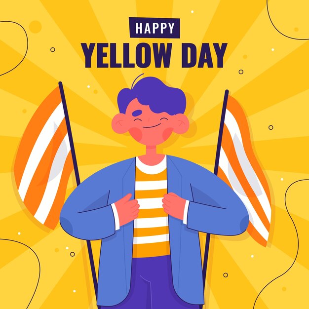 Flat yellow day illustration with man smiling