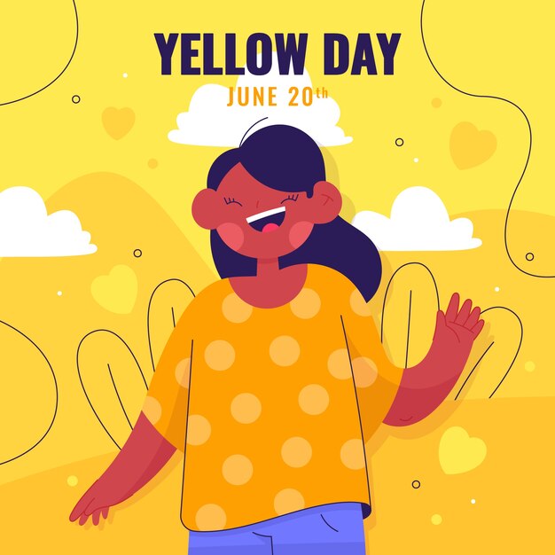 Flat yellow day illustration with woman smiling