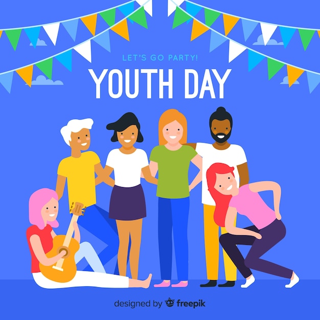 Flat youth day background with young people