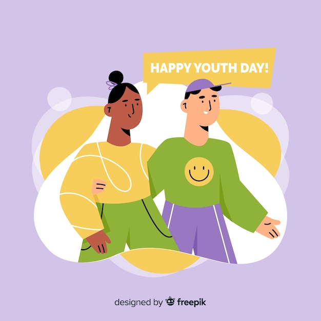 Flat youth day background with young people