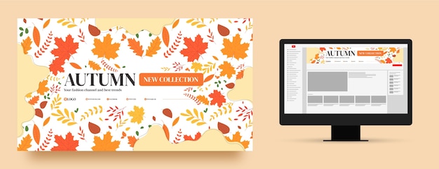 Free vector flat youtube channel art for autumn celebration