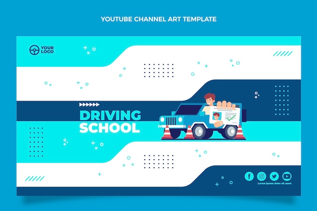 Flat youtube channel art for driving school