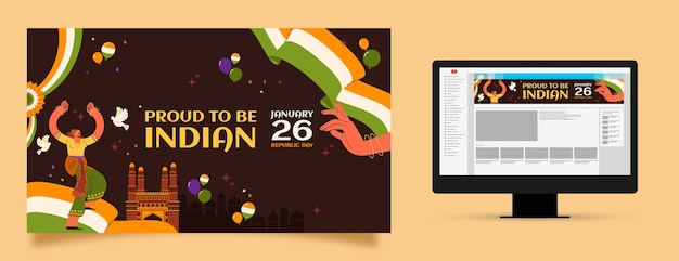 Free Vector flat youtube channel art for indian republic day