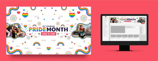 Flat youtube channel art for pride month celebration