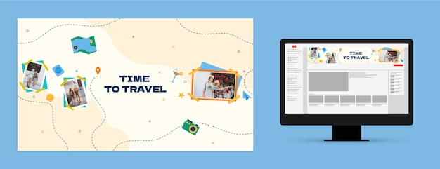 Flat youtube channel art for travel adventure