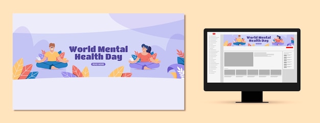 Free Vector flat youtube channel art for world mental health day