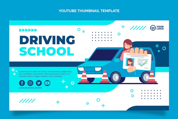 Flat youtube thumbnail  for driving school