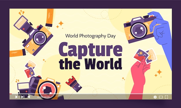 Free Vector flat youtube thumbnail for world photography day celebration