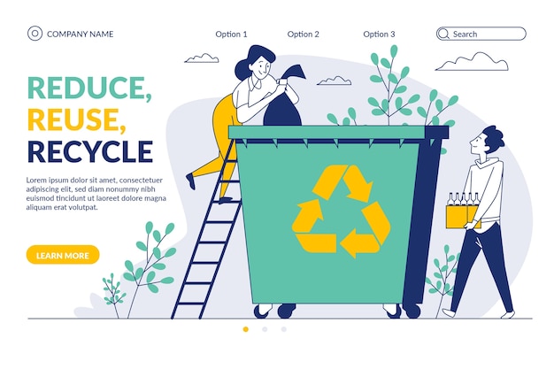 Flat zero waste concept landing page template