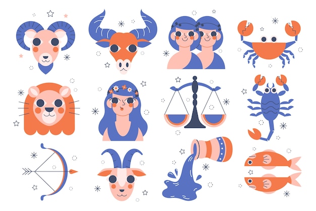 Free vector flat zodiac sign collection