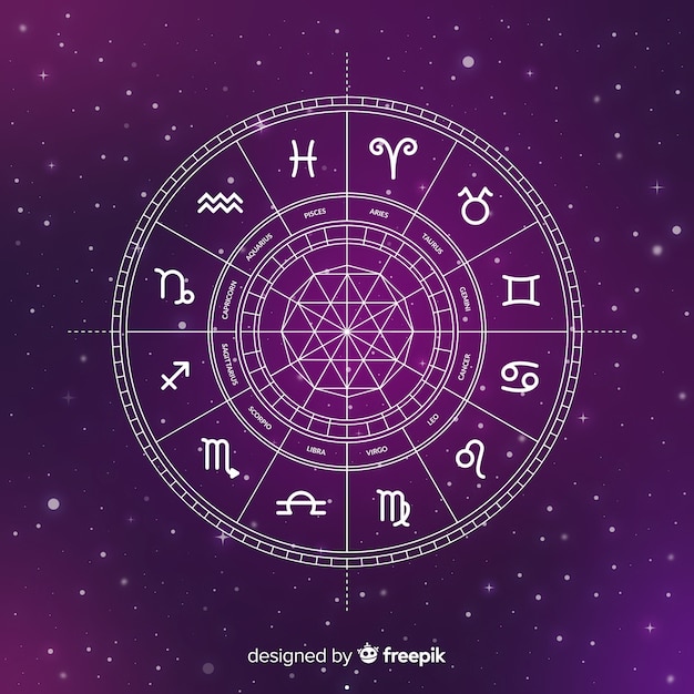 Flat zodiac wheel on galaxy background