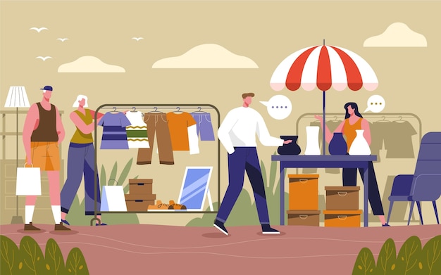 Free vector flea market concept hand drawn illustration